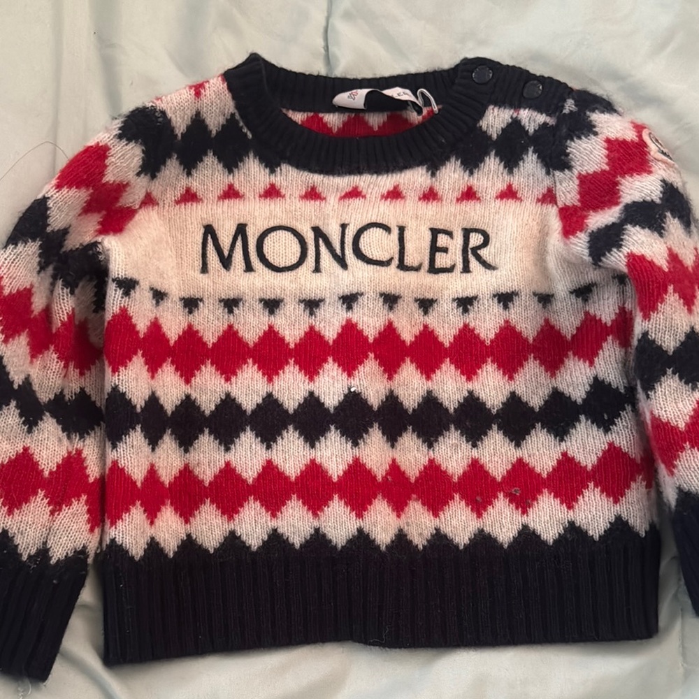 Moncler Red and Black Argyle Kids Sweater